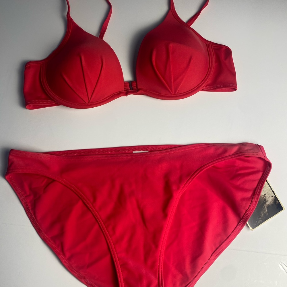Bikini bathing suit 2 piece top pink dark coral color. Beach vacation cruise